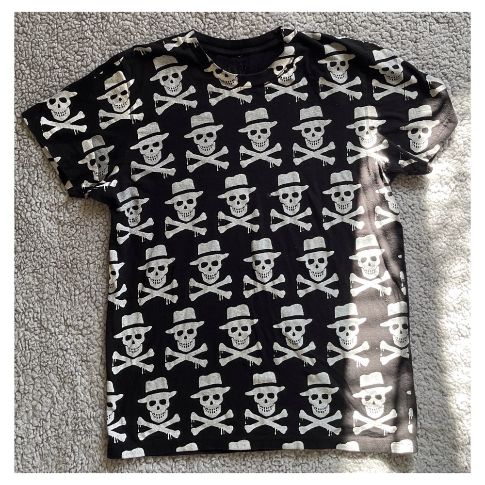 Baker Skateboards Medium Black & White Skull Fedora Short Sleeve Graphic T-Shirt